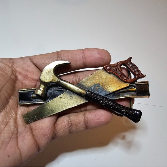 Vintage The Great American Buckle Company  Saw Hammer Level Brass Belt Buckle - Picture 1 of 10